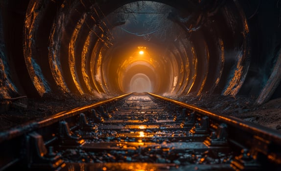 Railway tunnel. A dark tunnel with light at the end photo