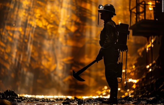 Silhouette of miner working in the mine. A silhouette of an old coal miner photo