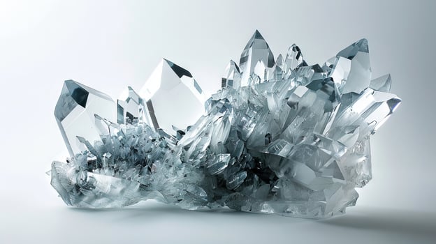 Abstract crystal sculptures with a sense of mystery and intrigue, inviting viewers to explore their depths on white photo