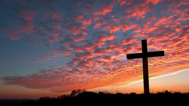 Ample room for text beside an image of a cross-shaped silhouette against the sky photo