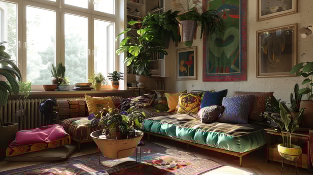 Artistic poster design presenting artistic interior decor concepts for bohemian homes photo