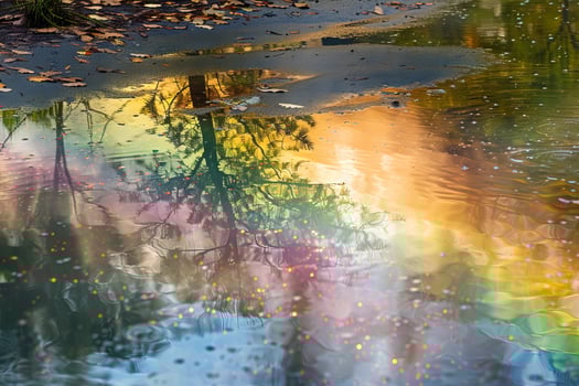Colorful rainbow reflected in transparent water, adding a magical touch to the scene photo