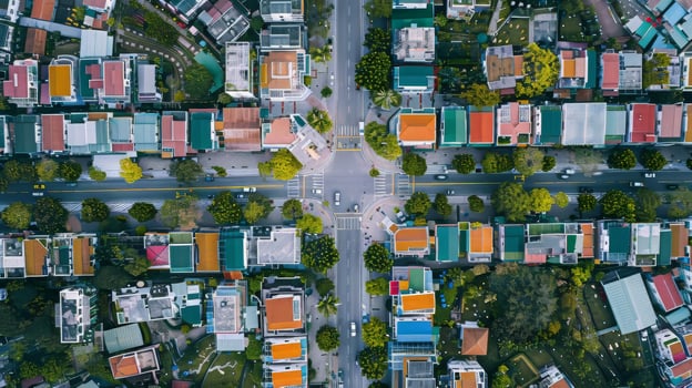 Contemporary city layout seen from a drone photo
