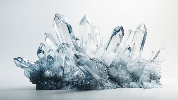 Crystal formations with a surreal allure, evoking a sense of wonder and enchantment on white photo