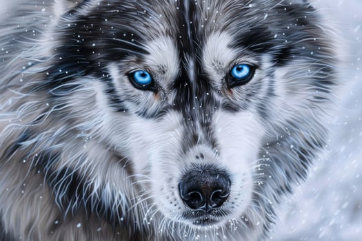 Majestic Siberian husky with striking blue eyes and fluffy coat, perfect for winter-themed designs photo