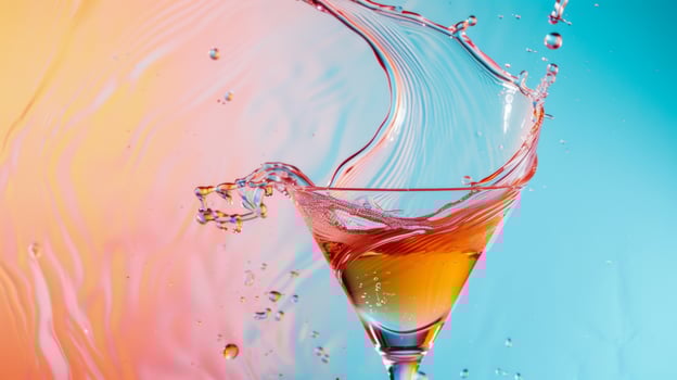 Modern poster showcasing a spinning glass of cocktail photo