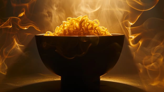 Silhouette of a bowl of ramen noodles spinning photo