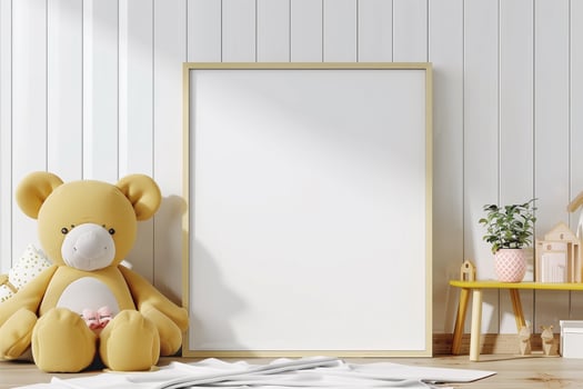 Mock up frame in children room interior background 3D render photo