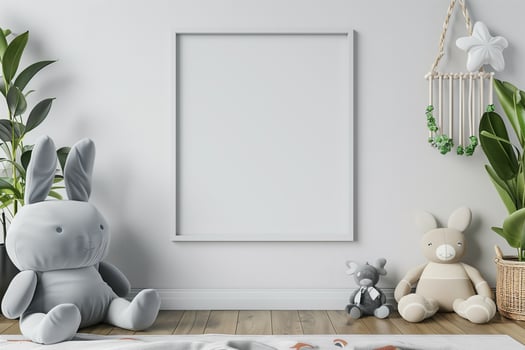 Mock up frame in unisex children room interior background 3D render photo