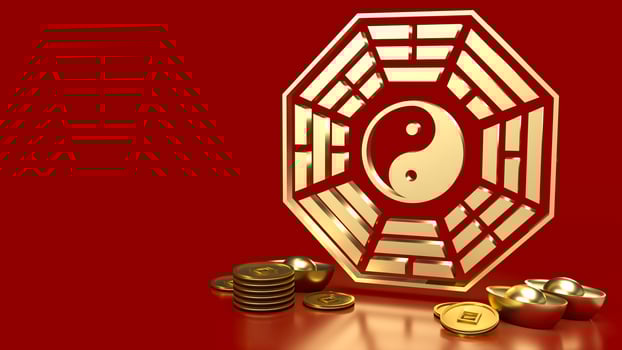 The Gold Bagua symbol of taoism for religion concept 3d rendering. photo