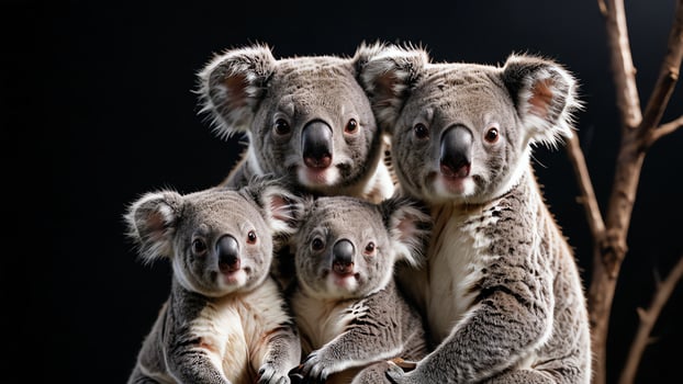 cute koala animal on a black background photo