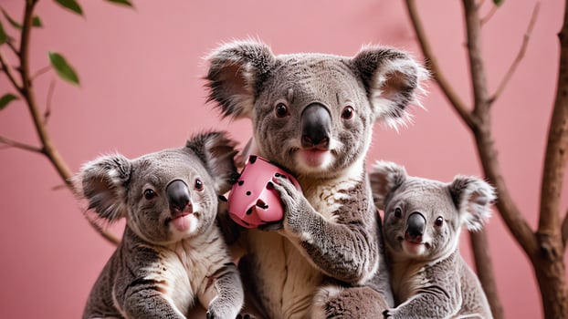 cute koala animal on a pink background photo