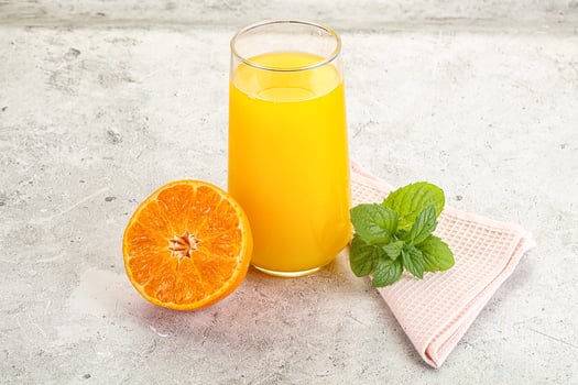 Fresh orange juice served mint photo
