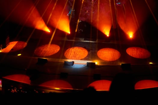 Concert show stage with red spotlights,backlight,music,musicians to perform photo