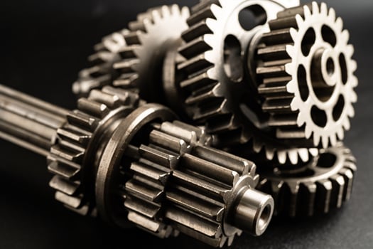 Gear and cogs wheels, clock mechanism, brass metal engine industrial. photo