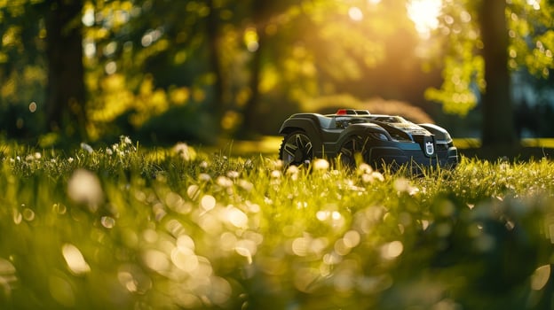 A detailed shot of the robotic lawn mowers advanced mulching feature allowing for added nourishment to the gr photo