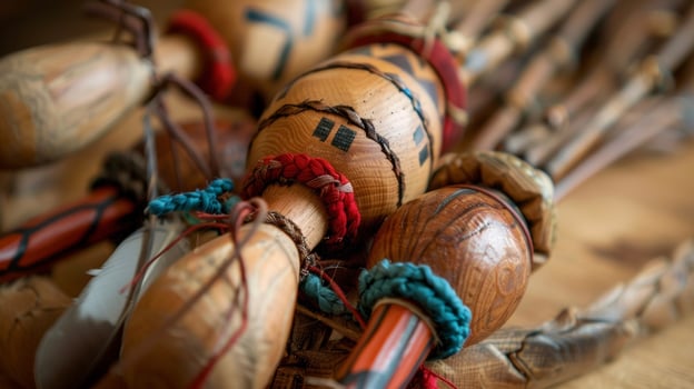 A detailed shot of a handcrafted rattles rattle used in many Native American healing ceremonies for its powerful symbolism of protection and strength photo