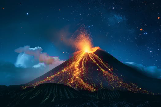 Volcano Erupting Under Starry Night Sky photo