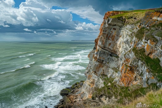 Dramatic Cliffs Overlooking Stormy Sea photo