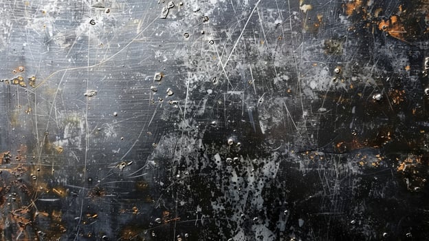 Overhead view of a weathered metal surface with scratches and dents, creating a grunge texture photo