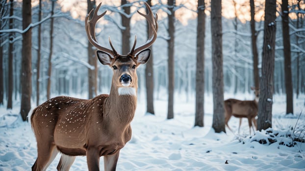 deer, portrait in winter with beautiful nature photo