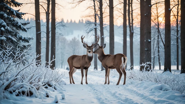 deer, portrait in winter with beautiful nature photo