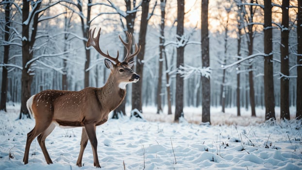 deer, portrait in winter with beautiful nature photo