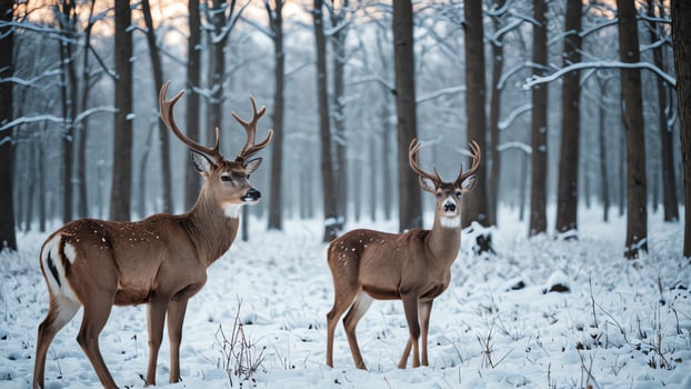 deer, portrait in winter with beautiful nature photo