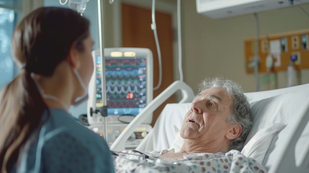 nurse checking vital signs of a patient in a hospital room, attentive and supportive. photo