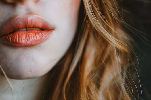 Detailed image of lips with autumn leaf photo