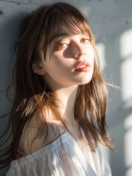 japanese fashion model girl with brown hair bangs, ai photo