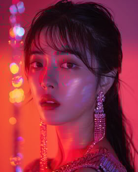 asian girl with diamond closeup fashion portrait studio lighting, ai photo
