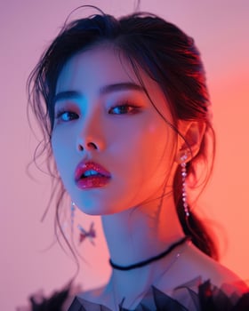asian girl with diamond closeup fashion portrait studio lighting, ai photo