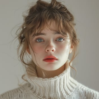 young cute asian girl wearing white turtleneck sweater, ai photo