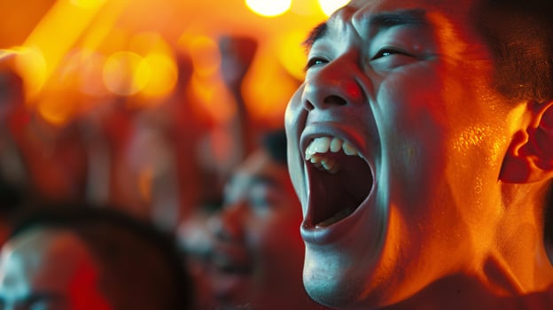 of a passionate soccer fan, captured in a moment of pure exhilaration as they cheer on their team photo