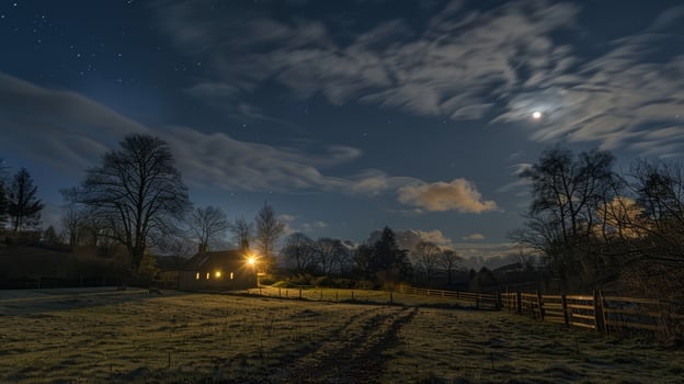 A picturesque moment of brightly shining clouds bringing a touch of magic and wonder to the otherwise quiet night photo