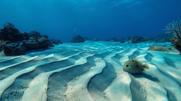 A stunning underwater landscape dotted with intricate sand patterns created by male pufferfish photo
