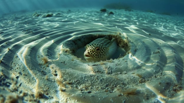 An otherworldly sight of underwater crop circles formed by the efforts of determined male pufferfish photo