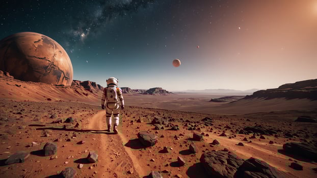 astronaut landscape on planet mars photo