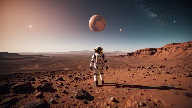 astronaut landscape on planet mars photo