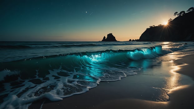 a wave at sunset with the sun shining on it photo