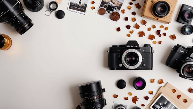 items on white table, background design random objects on table photo