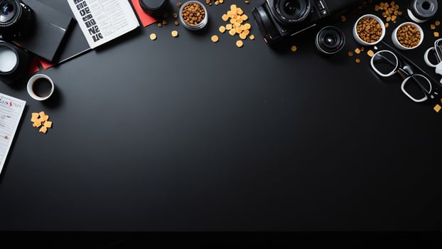 items on black table, background design of random objects on table photo