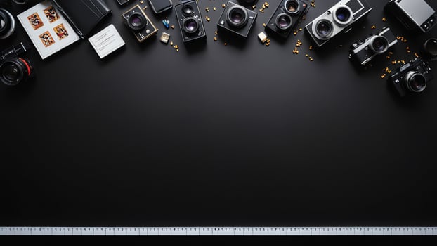 items on black table, background design of random objects on table photo
