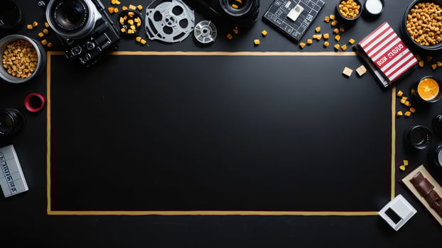 items on black table, background design of random objects on table photo