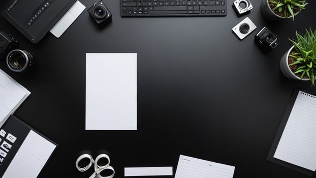 items on black table, background design of random objects on table photo