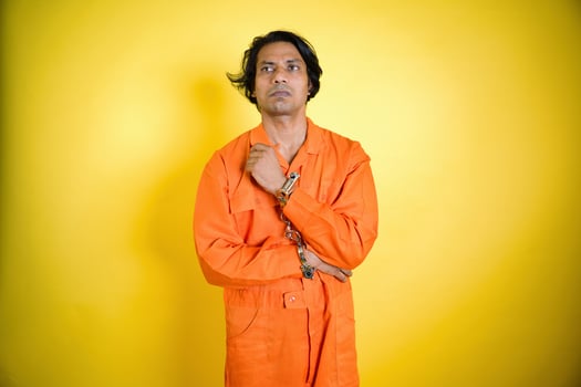 Thoughtful Prisoner in Orange Jumpsuit photo
