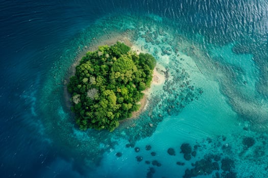Aerial View of Lush Tropical Island and Coral Reef photo