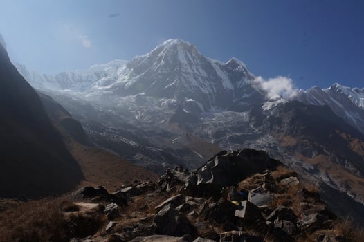 Beautiful view from Annapurna Base Camp, Trekking from approach Annapurna Sanctuary, Himalayas, Nepal photo