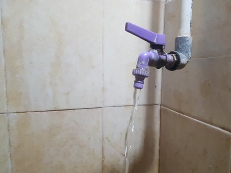 Flowing Water from Purple Faucet photo